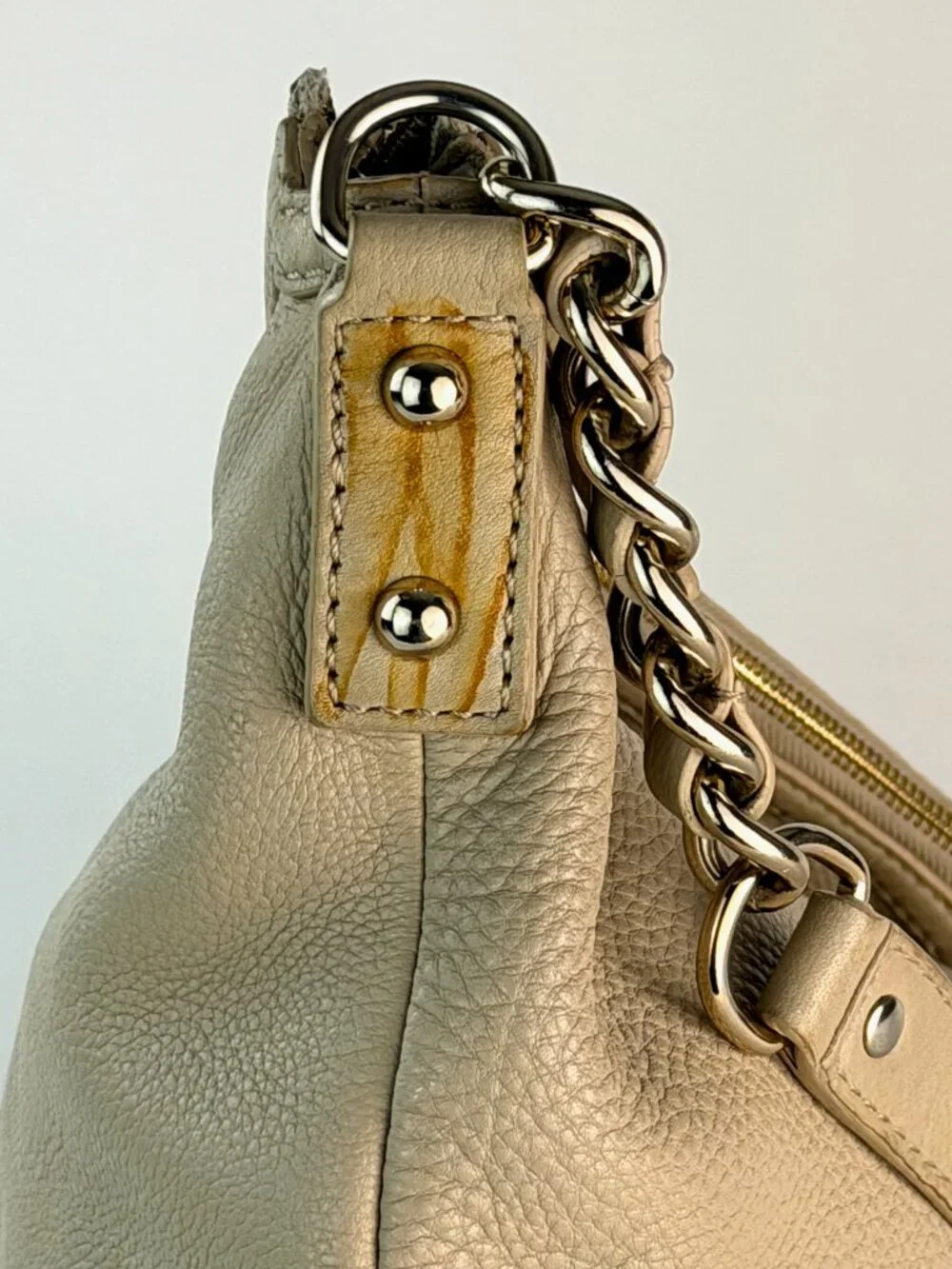 Kate Spade Cream Pebbled Leather Hobo Bag Gold Chain Shoulder Strap
